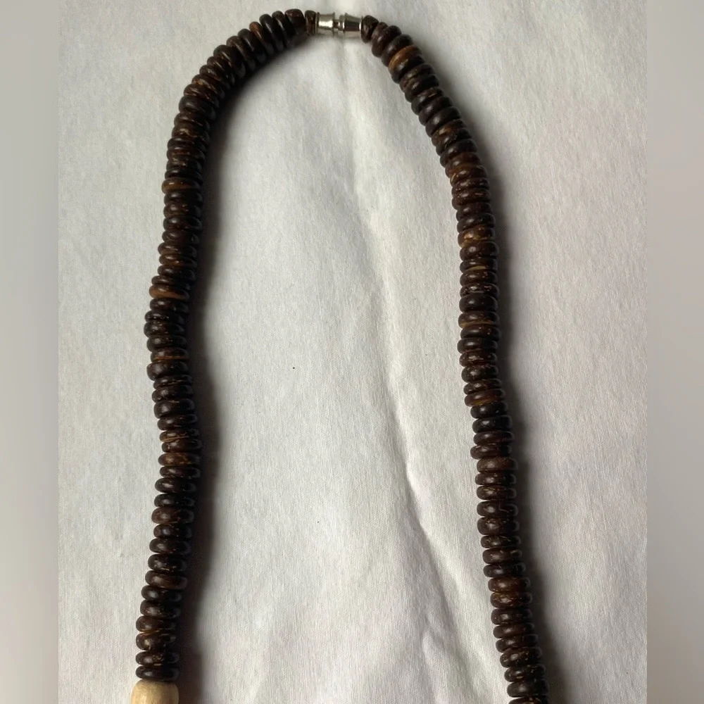 Statement Chunky Wood And Coconut Shell Bead Necklace Bohemian Tribal Brown